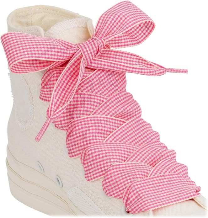 2 Pairs Fancy Ribbon Shoe Laces for Sneakers 1" Wide Flat Checkered Shoelaces for Boots | Amazon (US)