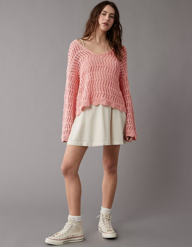 AE Crochet V-Neck Sweater | American Eagle Outfitters (US & CA)