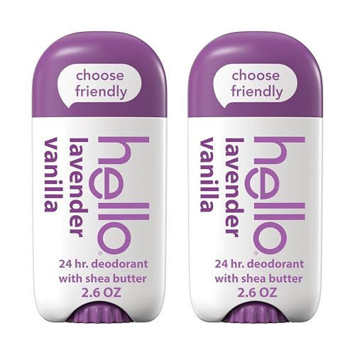 hello Lavender Vanilla Aluminum Free Deodorant for Women and Men with Shea Butter, 24-Hour Freshness, Baking Soda Free Deodorant, Dermatologically Tested, 2.6 oz Stick (2 Pack) | Amazon (US)