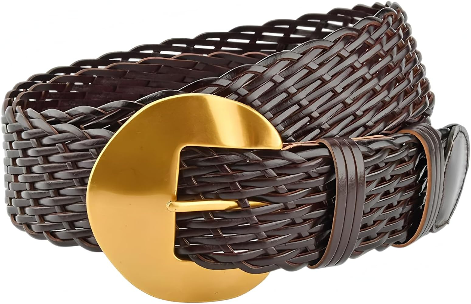 Lady Wide Braided Leather Belts for Jeans and Dresses 1.8 Inch Hand Woven Waist Belts with Gold B... | Amazon (US)