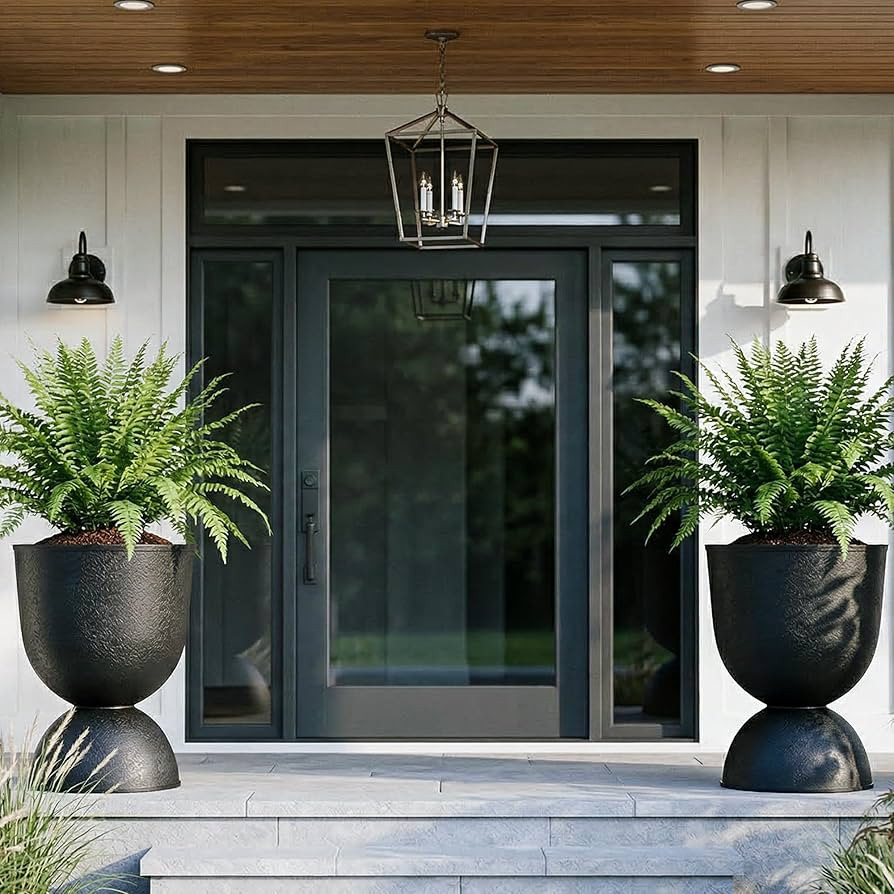 KOL Planters Flower Pots, Large Plastic Urn Planters for Indoor Outdoor Plants, Black Pedestal Pl... | Amazon (US)