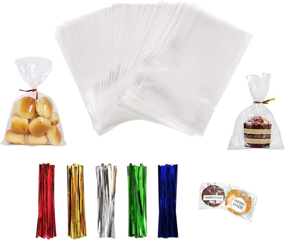 XLSFPY 100PCS Clear Cellophane Bags, 5x7 Small Treat Bags with Ties, Cake Pop Bags, Candy Bags, Goodie Bags, Rice Crispy Treat Bags, Clear Bags for Favors Birthday Party (5'' x 7'') | Amazon (US)