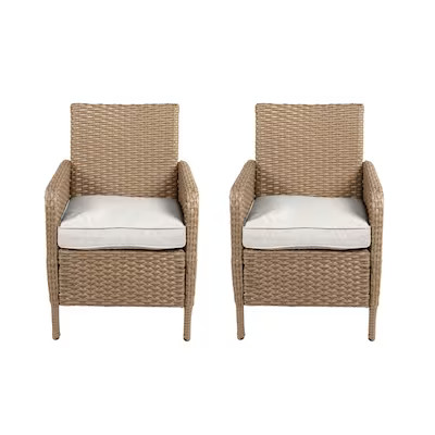 allen + roth Emerald Cove Set of 2 Wicker Brown Steel Frame Stationary Dining Chair with Cream Cu... | Lowe's