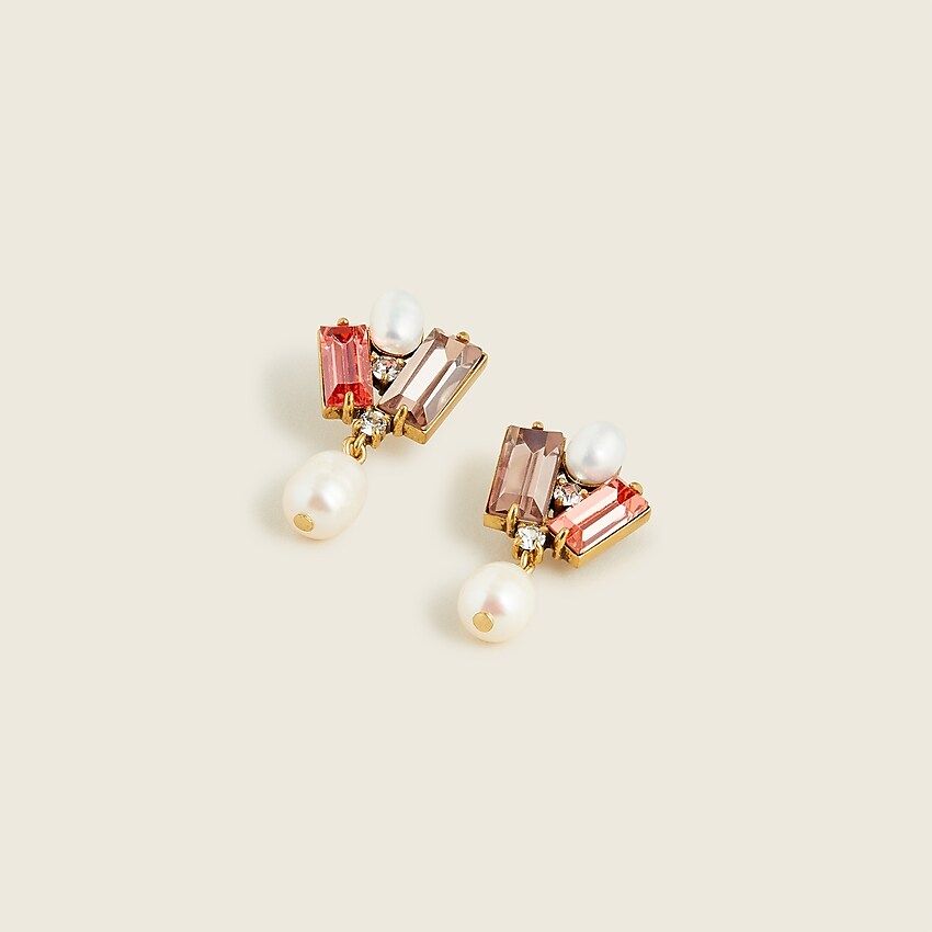 Baguette cluster and pearl drop earrings | J.Crew US