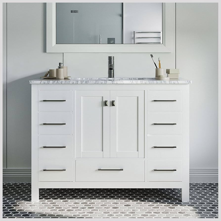Eviva London 48 x 18 inch White Transitional Bathroom Vanity with White Carrara Marble Countertop... | Amazon (US)