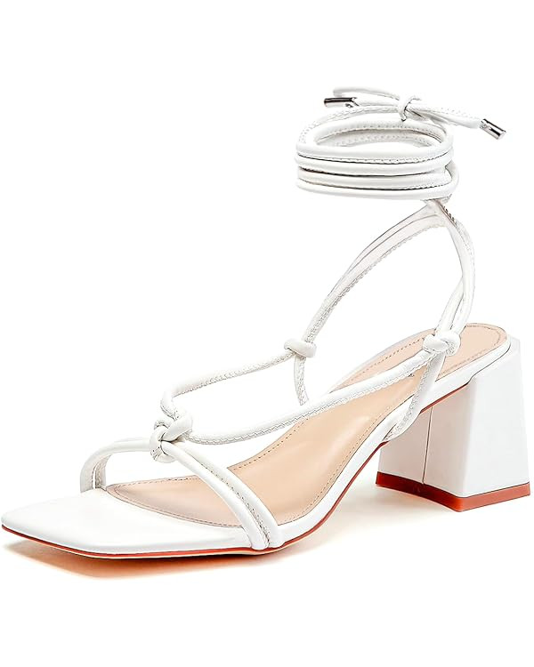 vivianly Women's Lace Up Chunky Heel Sandals Strappy Straps Ankle Wrap Heels | Amazon (US)