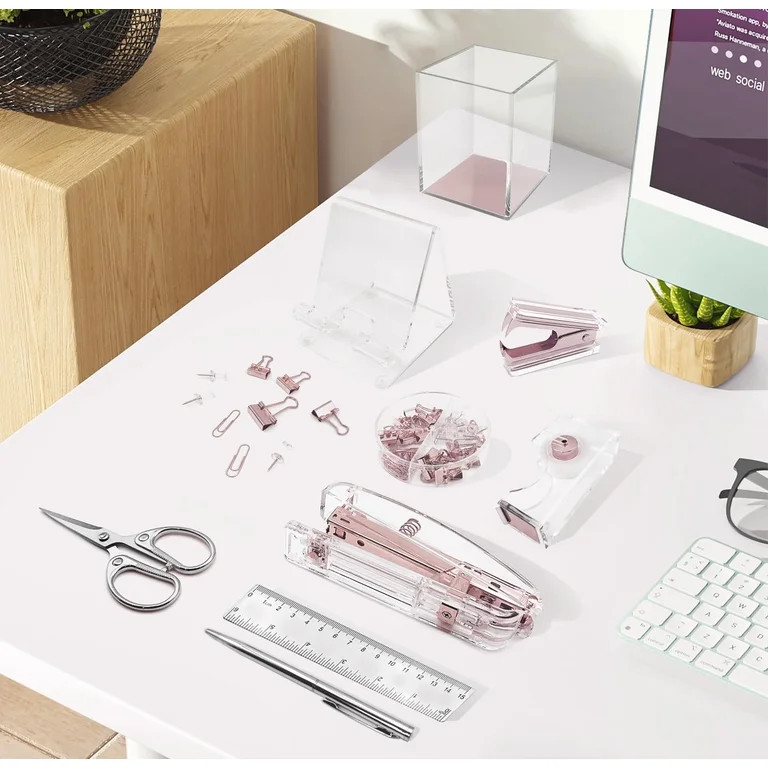 INTIGE Acrylic Desk Kit Stationery with Stapler, Remover, Holders and More, Pink | Walmart (US)