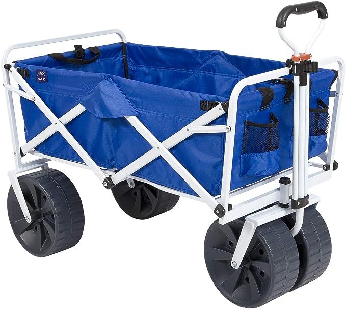 Mac Sports Heavy Duty Collapsible Folding All Terrain Utility Beach Wagon Cart, Blue/White | Amazon (US)