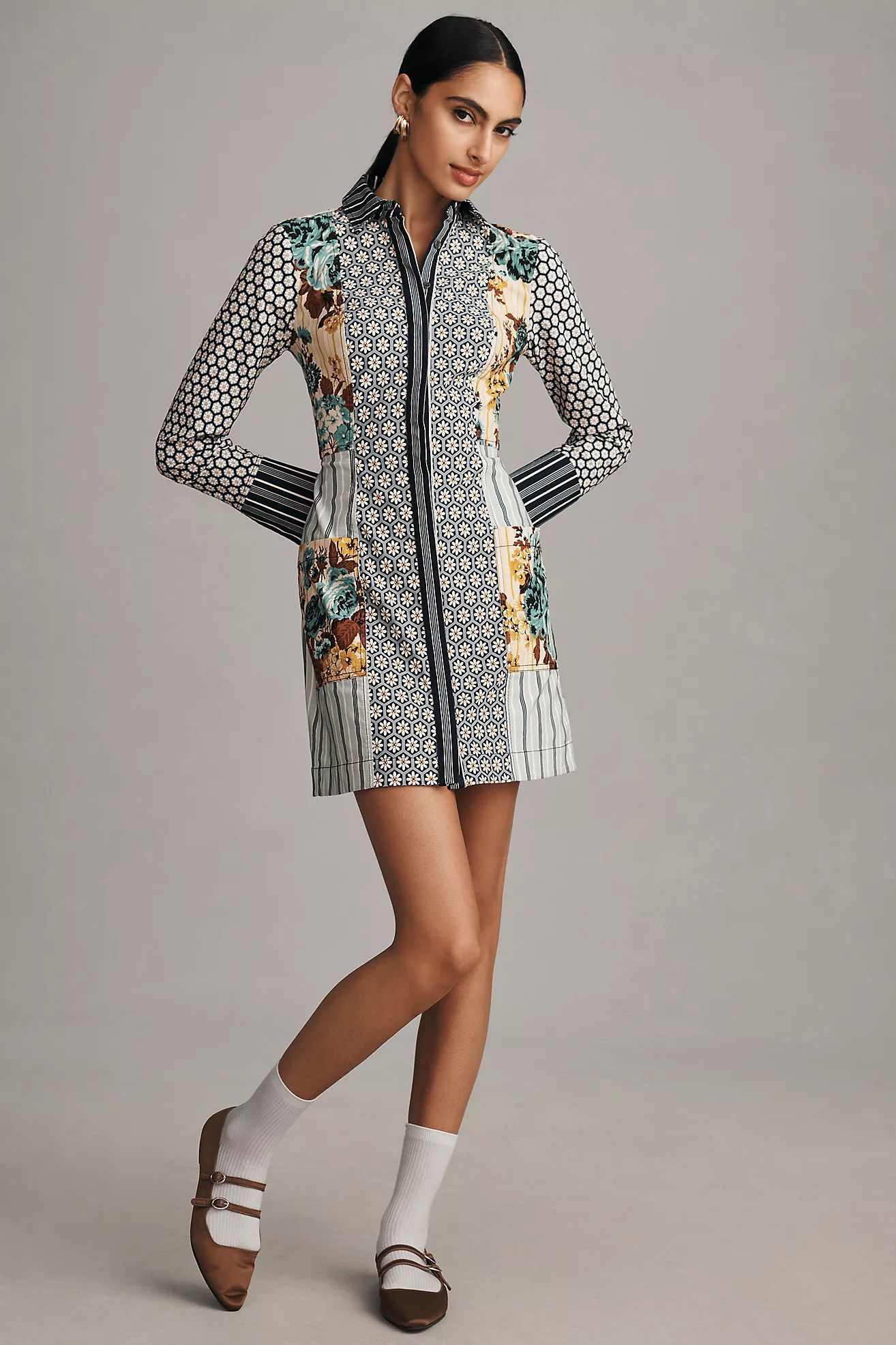Maeve Printed Buttondown Mini Dress | Anthropologie (US)