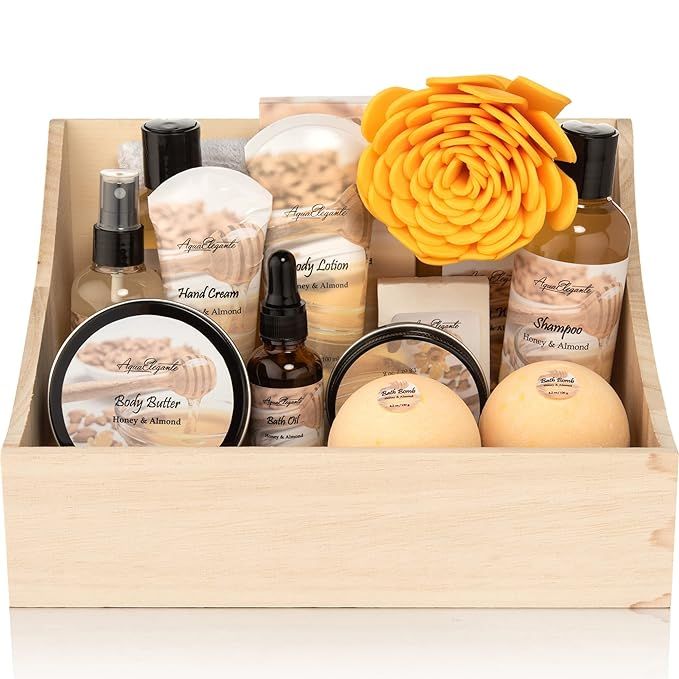Bath Spa Gift Sets - Luxury Basket With Honey & Almond - Spa Kit Includes Wash, Bubble Bath, Loti... | Amazon (US)