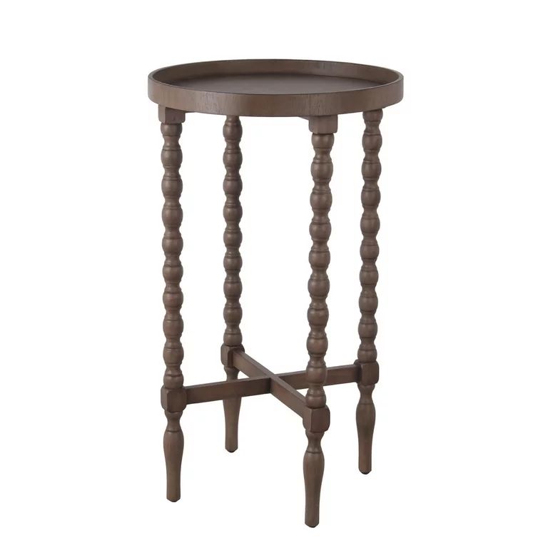 Wooden Round Accent Table with Tray Top and Beaded Turned Legs, Brown- Saltoro Sherpi | Walmart (US)