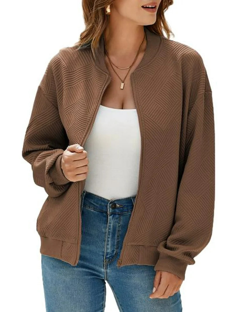 Eytino Womens Bomber Jacket Coat Casual Stand Collar Zip Up Lightweight Jackets with Pockets | Walmart (US)