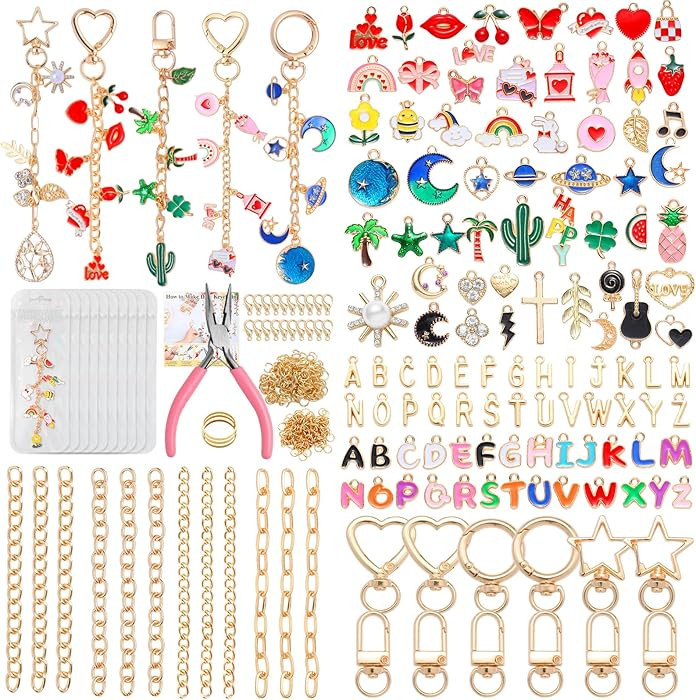 Riwiuue 352Pcs Lip Gloss Keychain Making Kit, DIY Charms Key Chain Making Kit with Bag Charm Supp... | Amazon (US)