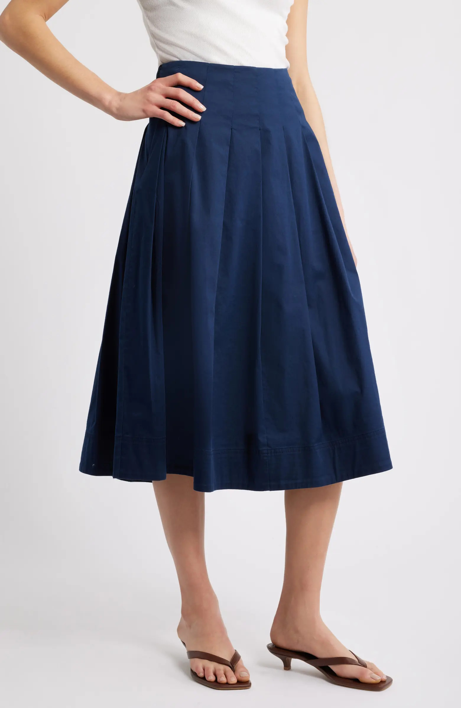 Stretch Cotton Poplin Midi Skirt | Nordstrom