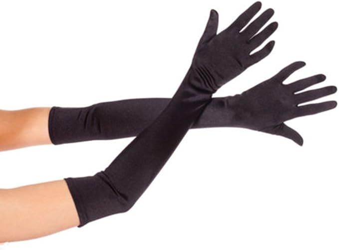 DreamHigh Women's Evening Party Mittens 21 " Long Black / White Satin Finger Gloves | Amazon (US)