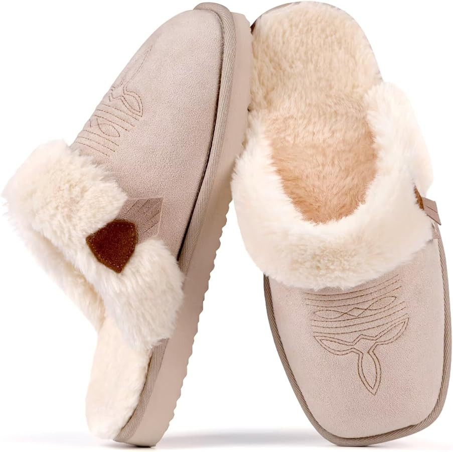 OOW Fuzzy House Slippers for Women with Memory Foam Comfy Bedroom Fluffy Western Cowgirl Boot Sli... | Amazon (US)