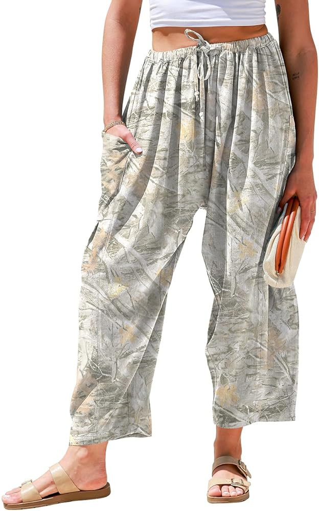 TARSE Womens Linen Wide Leg Pants Casual Loose Drawstring Summer 2025 Beach Travel Vacation Palaz... | Amazon (US)