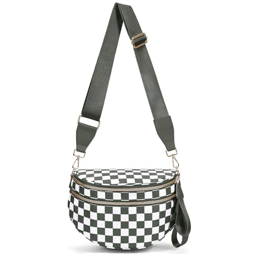 hibear Checkered Crossbody Bag Spacious Bum Bags for Women Nylon Crossbody Fanny Packs Checkered Purse Belt Wallet | Amazon (US)