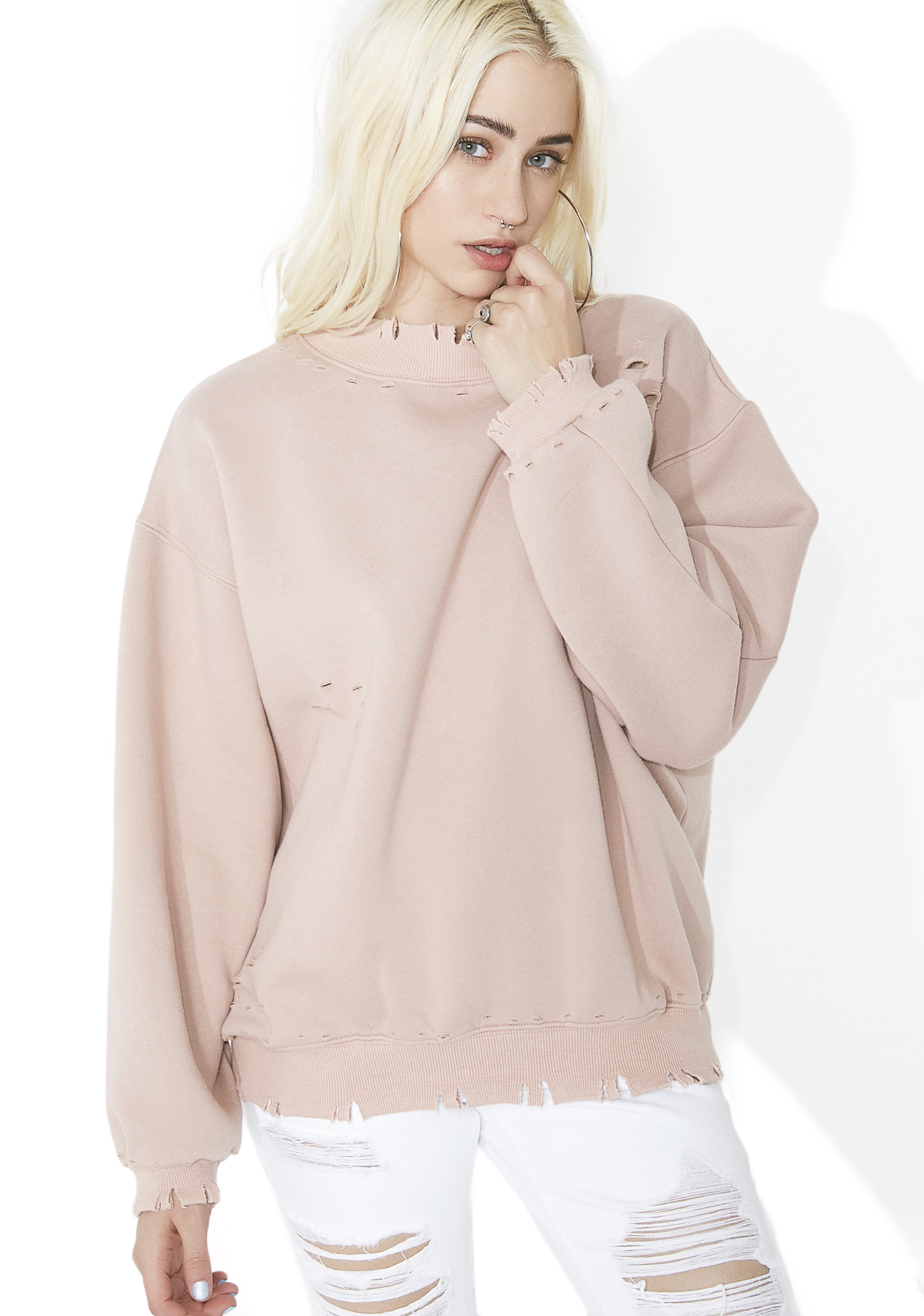 Blush Fade Away Distressed Sweatshirt | Dolls Kill