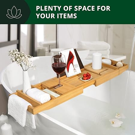 Foldable Bathtub Tray Caddy Bamboo Bathtub Tray Expandable, Bath Tub Table Caddy with Extending S... | Amazon (US)