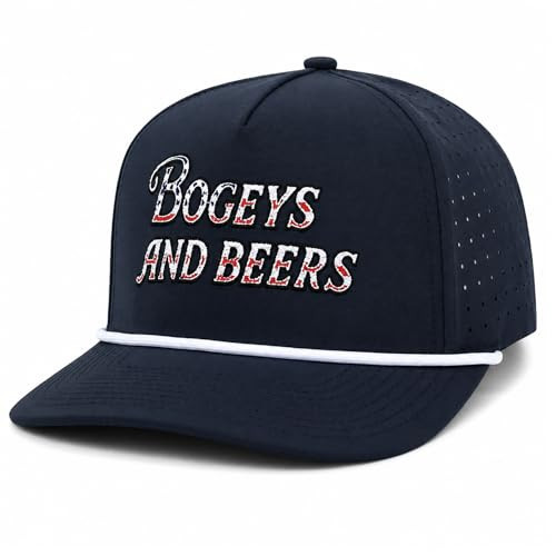 Bogeys and Beers Funny Rope Golf Hat, Navy Blue - American Flag, Performance Blend, Adjustable Snapback, Moisture Wicking Golf Hat | Amazon (US)