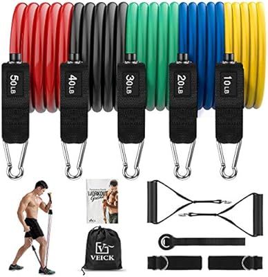 VEICK Resistance Bands Set,Workout Bands,Exercise Bands,5 Tube Fitness Bands with Door Anchor,Han... | Amazon (US)