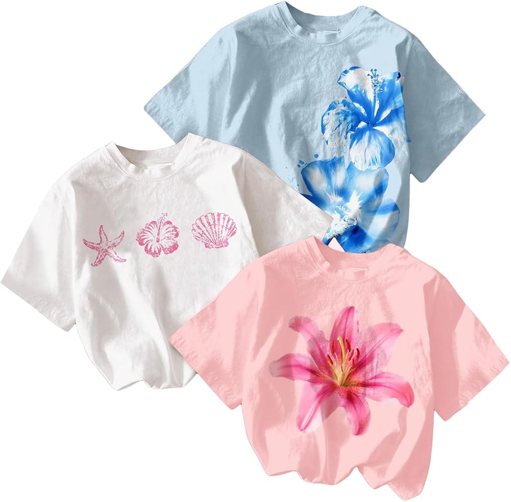 RoseSeek Girl's Bow Cherry Graphic Tees Short Sleeve Crewneck Cute T Shirts Tops for Teens Summer... | Amazon (US)