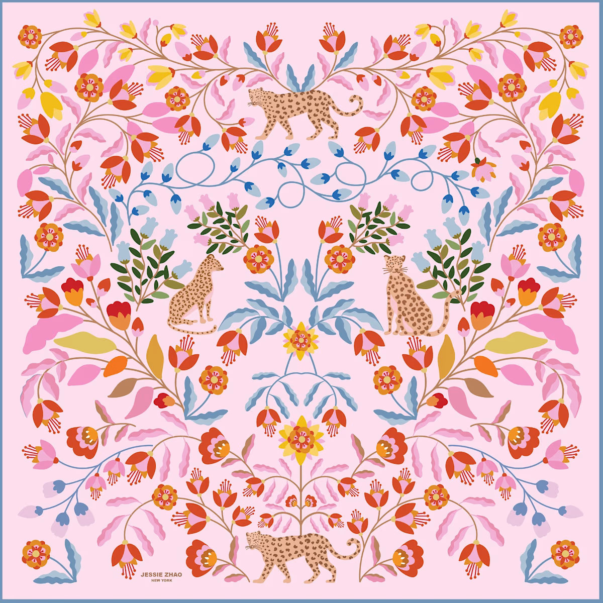 Double Sided Silk Scarf Of Pink Blossom Jungle | Wolf & Badger