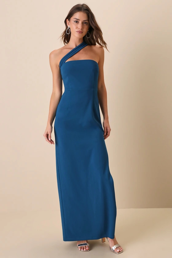 Hold Your Attention Teal Blue One-Shoulder Sleeveless Maxi Dress | Lulus