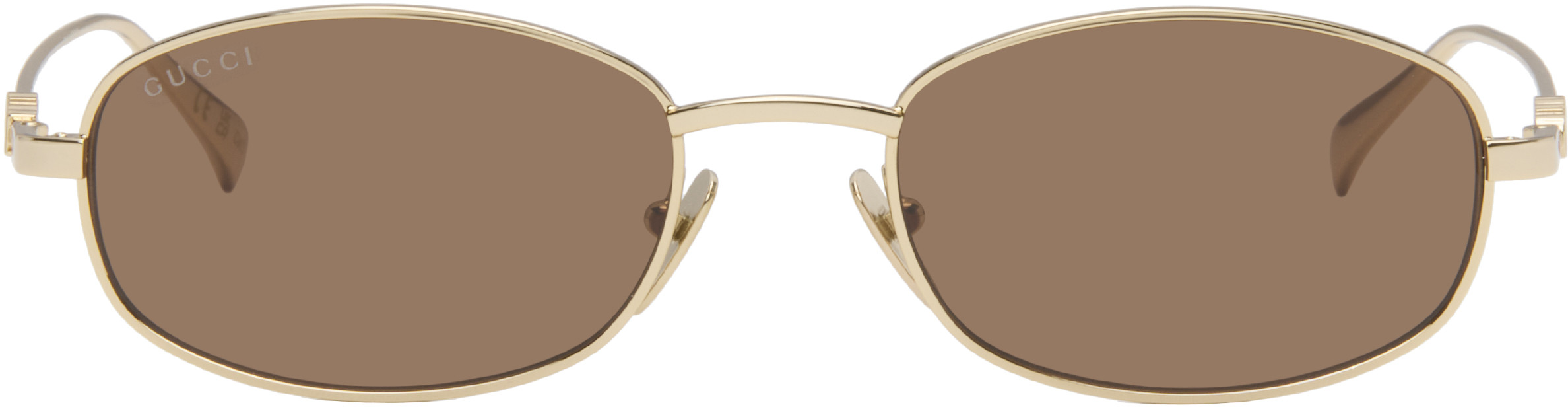 Gucci Gold Oval Frame Sunglasses | SSENSE