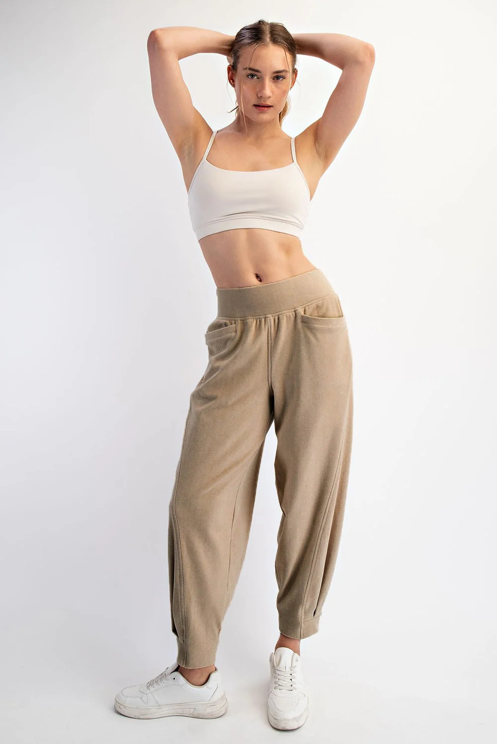 Light Taupe Brushed Knit Barrel Leg Joggers | PinkBlush Maternity