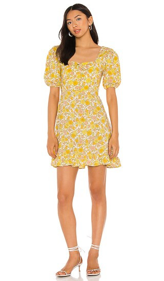 FAITHFULL THE BRAND Agathe Mini Dress in Grey Floral - Yellow. Size XS (also in M, S). | Revolve Clothing (Global)