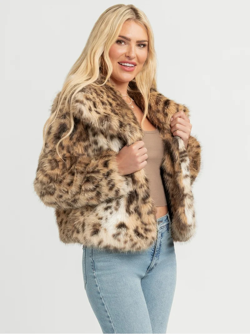 Jessica Simpson Women's Round Collar Faux Fur Jacket, Sizes XS-XXL | Walmart (US)