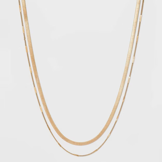 Curb and Snake Chain Layered Multi-Strand Necklace - Universal Thread™ Worn Gold | Target