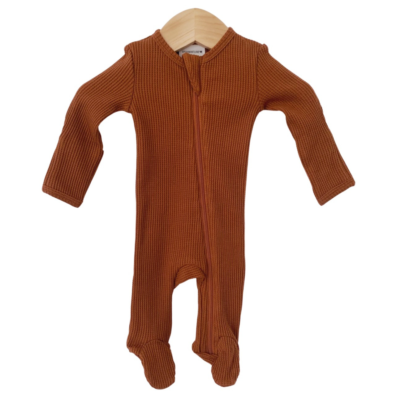 Organic Waffle Basic Zip Footie, Caramel | SpearmintLOVE
