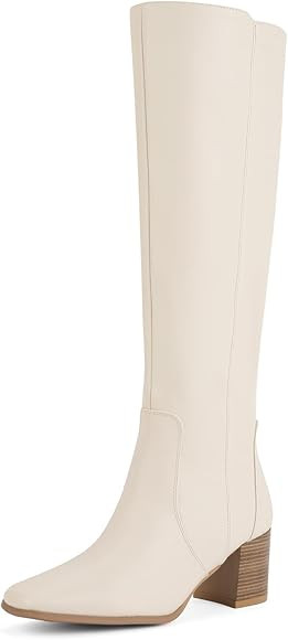 Shoe'N Tale Women's Knee High Boots Square Toe Tall Boots Mid Chunky Block Heeled Boots Side Zipp... | Amazon (US)