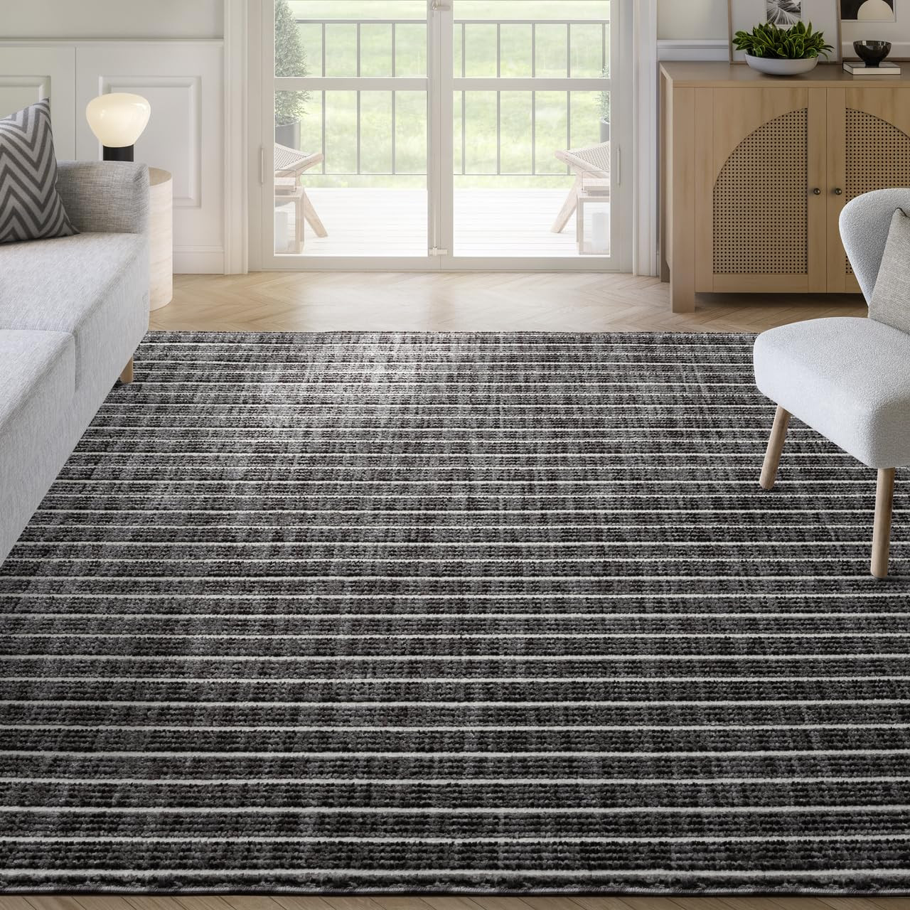 Abani Grey Area Rug – 4' x 6' – Burke Collection – Textured Striped Pattern – Easy to Cle... | Amazon (US)