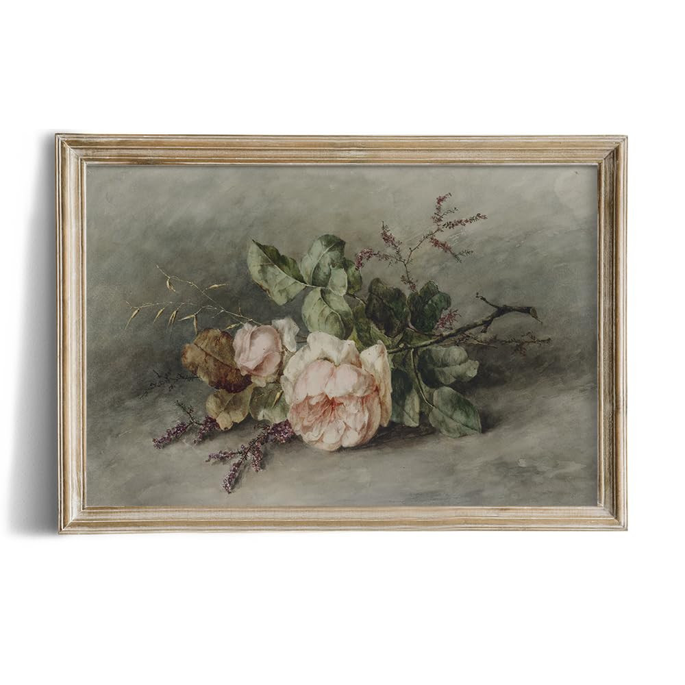 Vintage Pink Rose Rustic Farmhouse Wall Art Decor - 24x36 Large Unframed Rolled Canvas - Floral F... | Amazon (US)