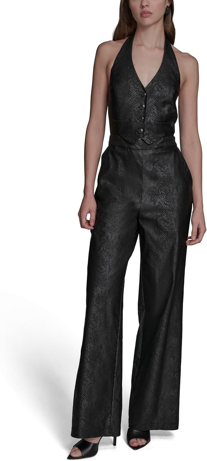 BCBG Women's Sleeveless Halter Neck Vested Wide Leg Jumpsuit | Amazon (US)
