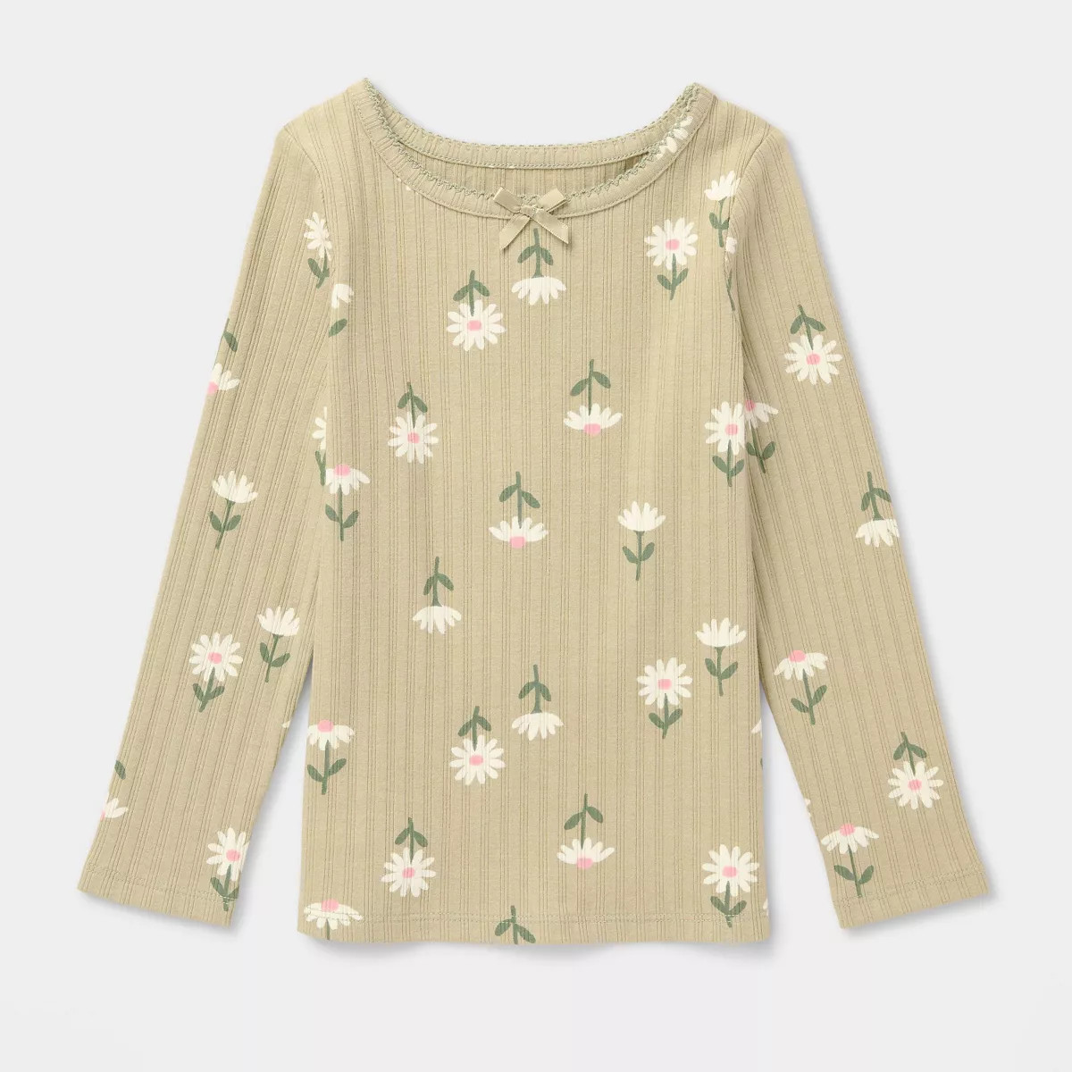 Toddler Girls' Floral Ribbed Long Sleeve T-Shirt - Cat & Jack\u2122 Olive 5T | Target
