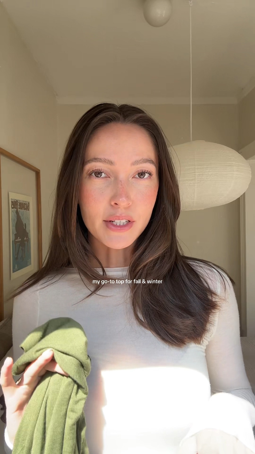 Vanilla, brown, and bamboo green Intimissimi boat neck top, I wear a size small 