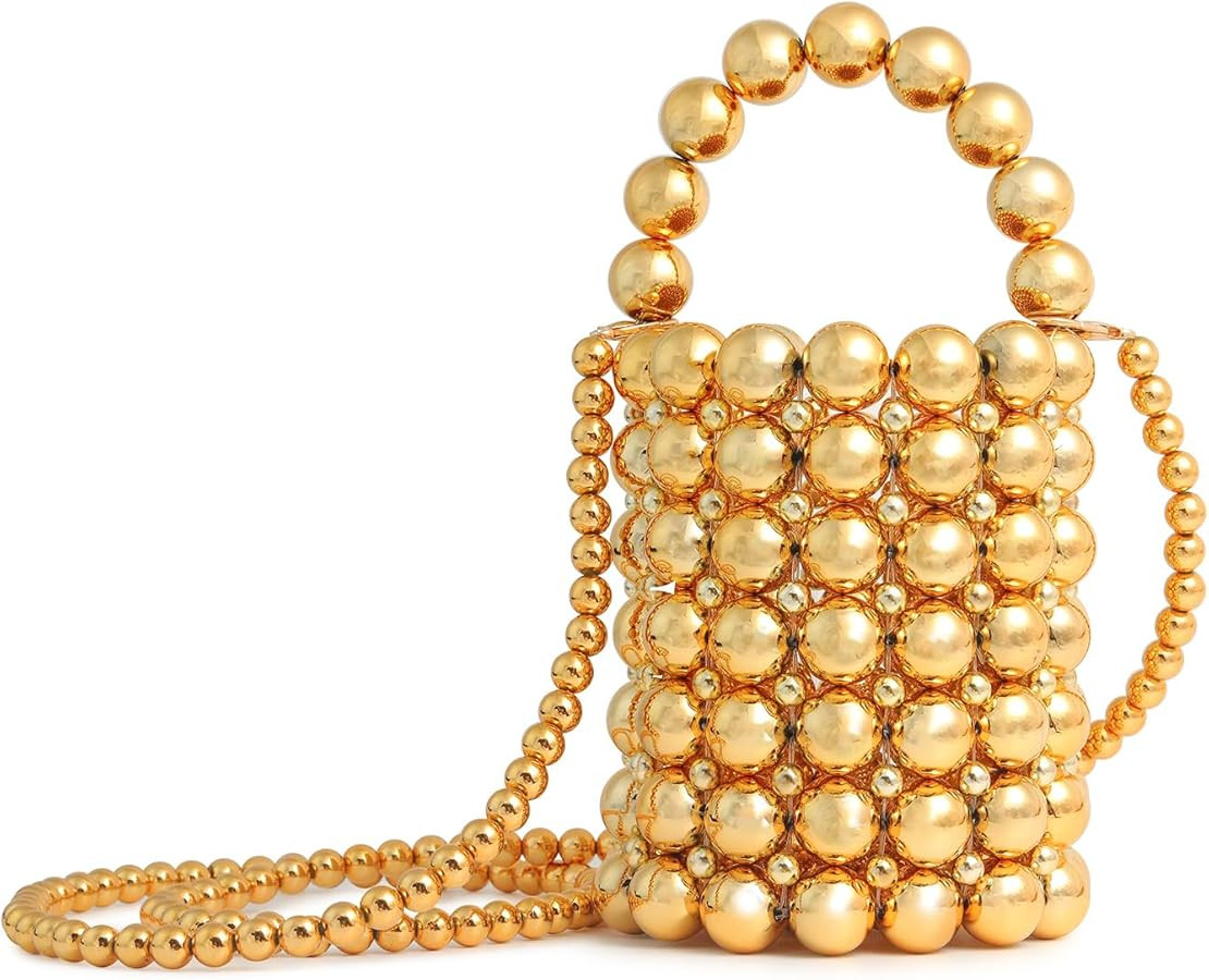 white pearl Women Beaded crossbody purse Evening Bucket Handmade Bags with DustBag for Wedding Pa... | Amazon (US)