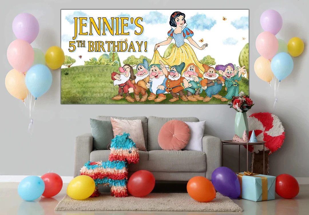 Snow White Party Banner, Snow White and Seven Dwarfs Birthday, Birthday Supplies, Custom Banner, ... | Etsy (US)