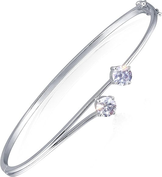 1.6CTW 6mm G-H-I Color Moissanite Simulated Diamond Bracelets Platinum Plated Silver Bangle for Wome | Amazon (US)
