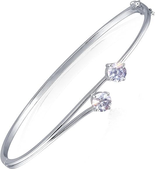 1.6CTW 6mm G-H-I Color Moissanite Simulated Diamond Bracelets Platinum Plated Silver Bangle for Wome | Amazon (US)