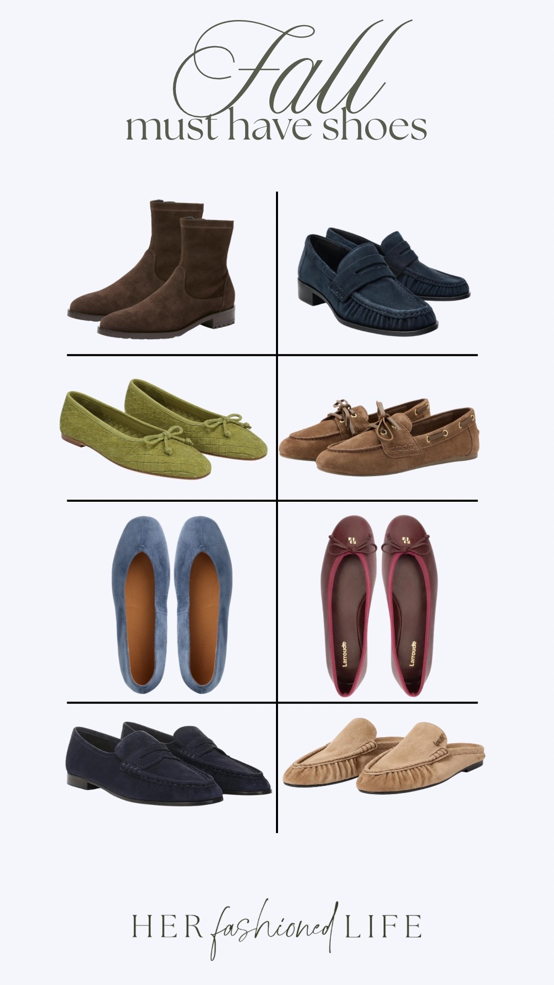 These are the fall must have shoes 🥿

-Romeo Waterproof Bootie
-RUFFLED SUEDE LOAFERS - zara
-Ruthie Woven Ballet Flat
-Suede Boat Shoe - mango
-The Greta Glove Flat
-Pavlova Ballet Flat In Burgundy Leather
-Lizbeth Moc Toe Loafer
-Le Loafer Loafer Mules in Suede