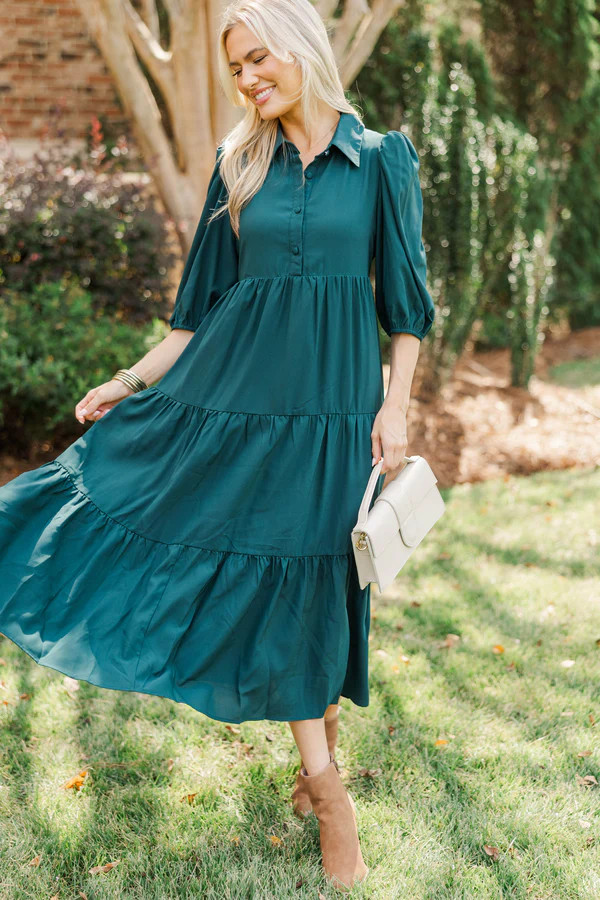 Love Found Teal Tiered Midi Dress | The Mint Julep Boutique