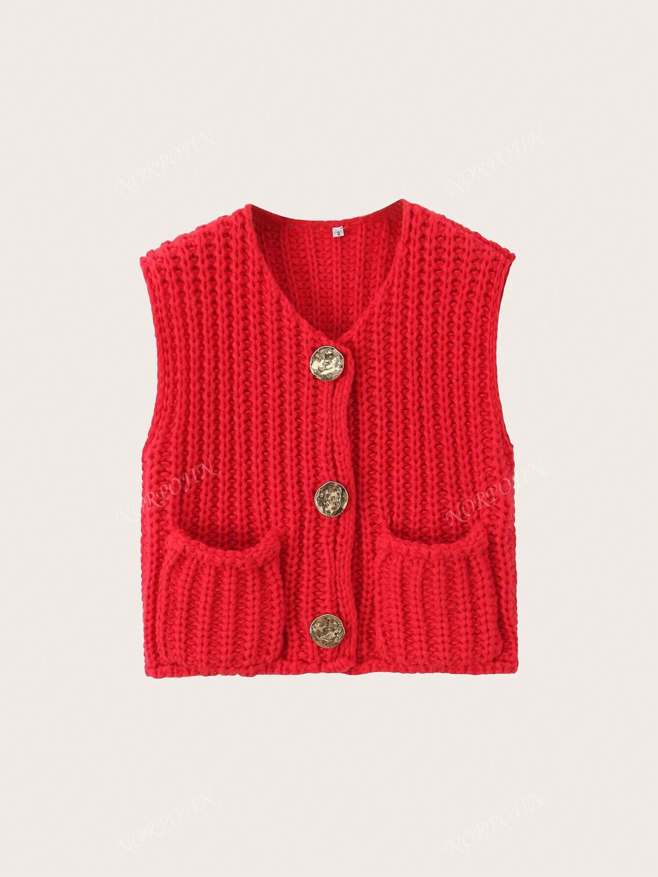 Women's Sleeveless Short Knitted Sweater Vest With Gold Buttons | SHEIN