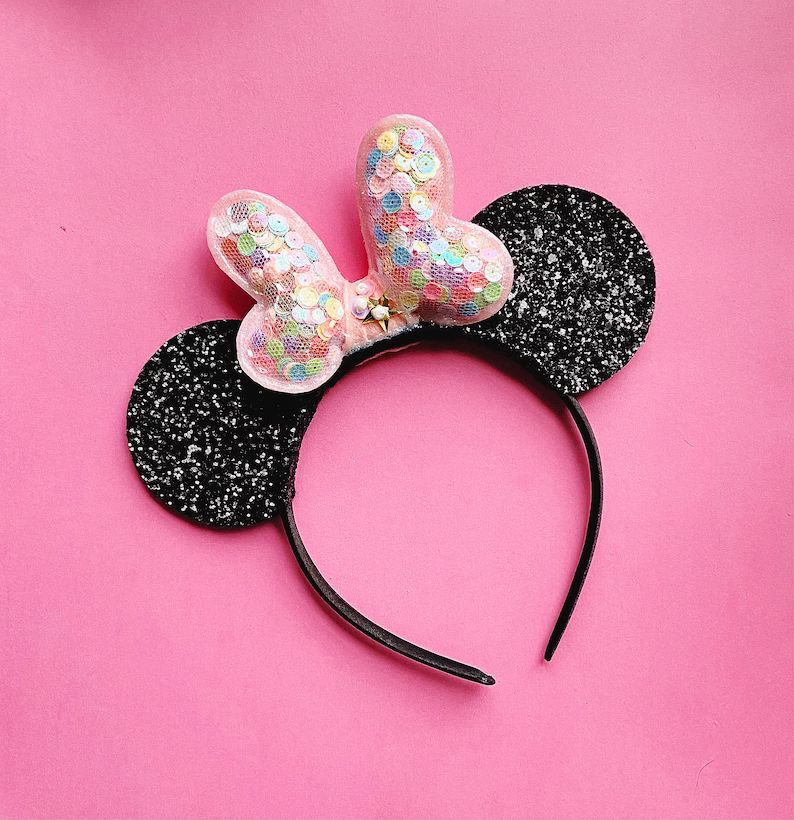 Minnie Mouse Ears Headband, Pink Bow with Sequins, giddyupandgrow | Etsy (US)