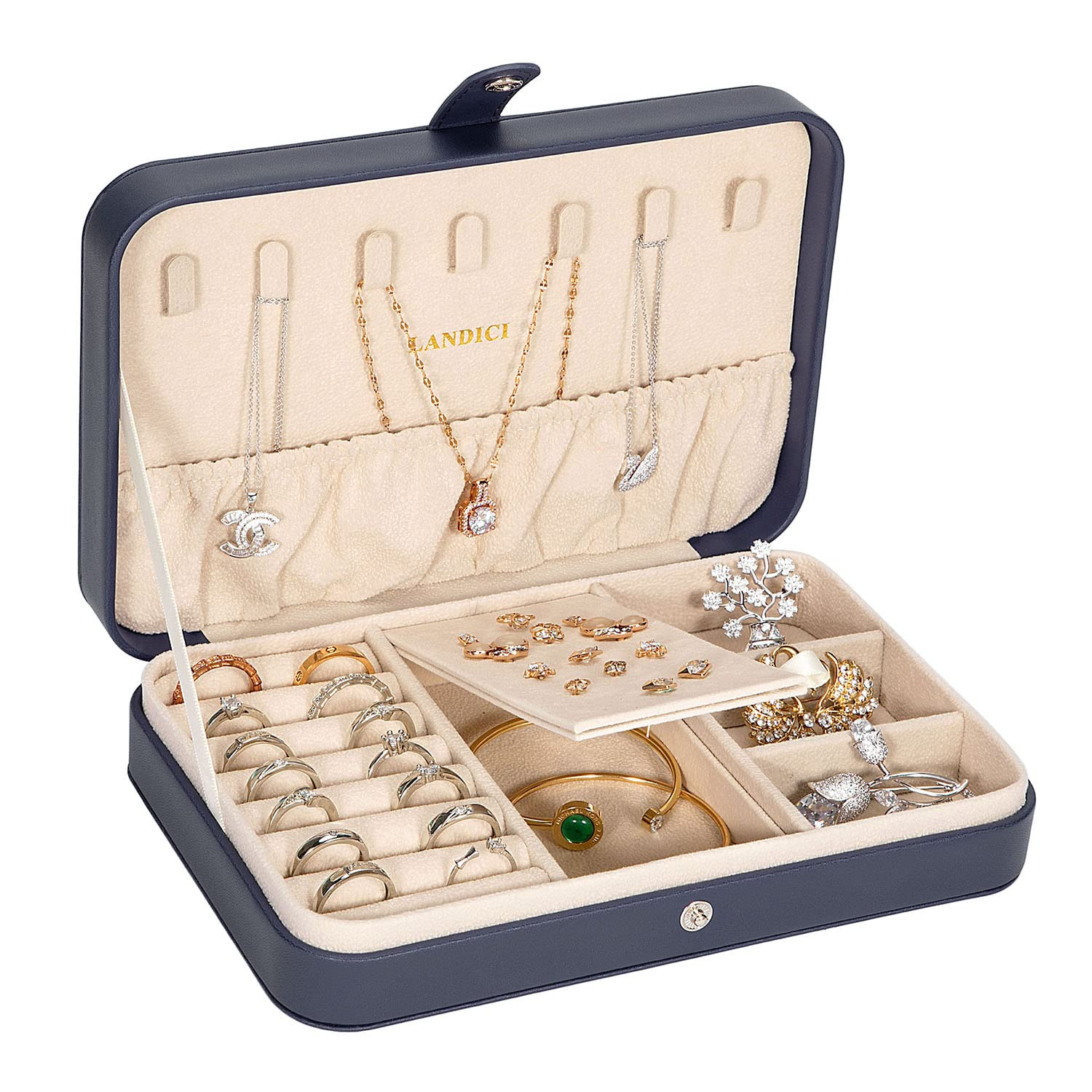 LANDICI Small Jewelry Box for Women Girls, PU Leather Travel Jewelry Organizer Case, Portable Mini J | Amazon (US)